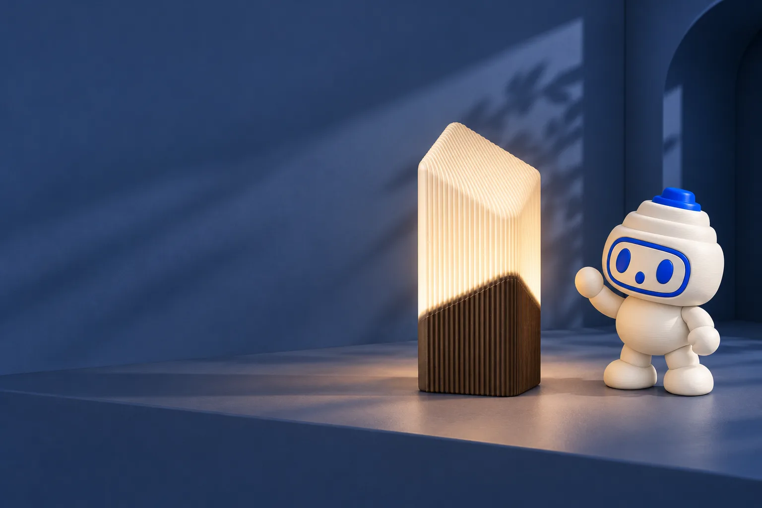 Illustrative campaign scene of Modern Ribbed RGB Table Lamp. Styling props are not included.