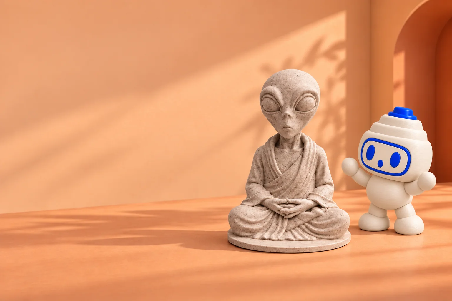 Illustrative campaign scene of Zen Alien Meditating Figurine. Styling props are not included.