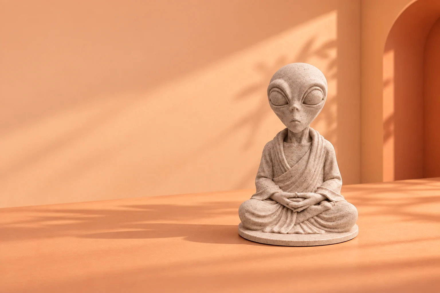 Illustrative campaign scene of Zen Alien Meditating Figurine. Styling props are not included.
