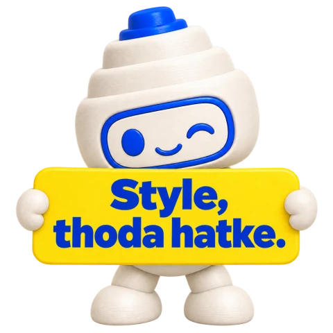 PrintMe3D mascot holding a yellow board: Style, thoda hatke.